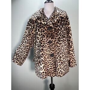 Vintage 1960s Leopard Faux Fur Coat Plush Jacket